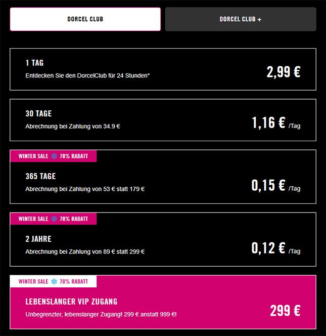 Preise für DorcelClub Mitgliedschaften